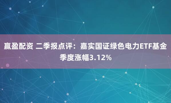 赢盈配资 二季报点评：嘉实国证绿色电力ETF基金季度涨幅3.12%